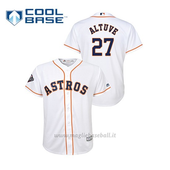 Maglia Baseball Bambino Houston Astros 27 Jose Altuve 2019 World Series Bound Cool Base Bianco